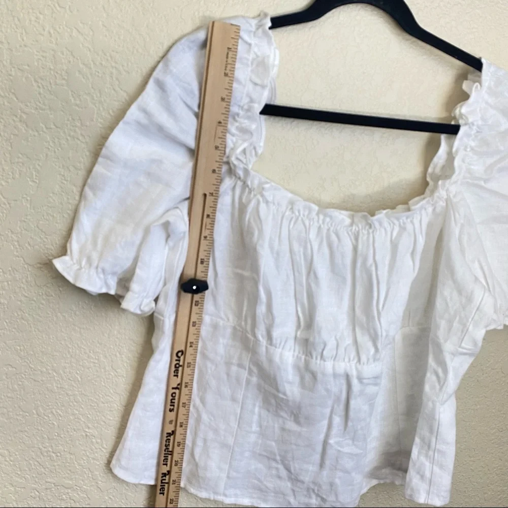 Reformation White 100% Linen Salina Top puff sleeve crop top size 16
